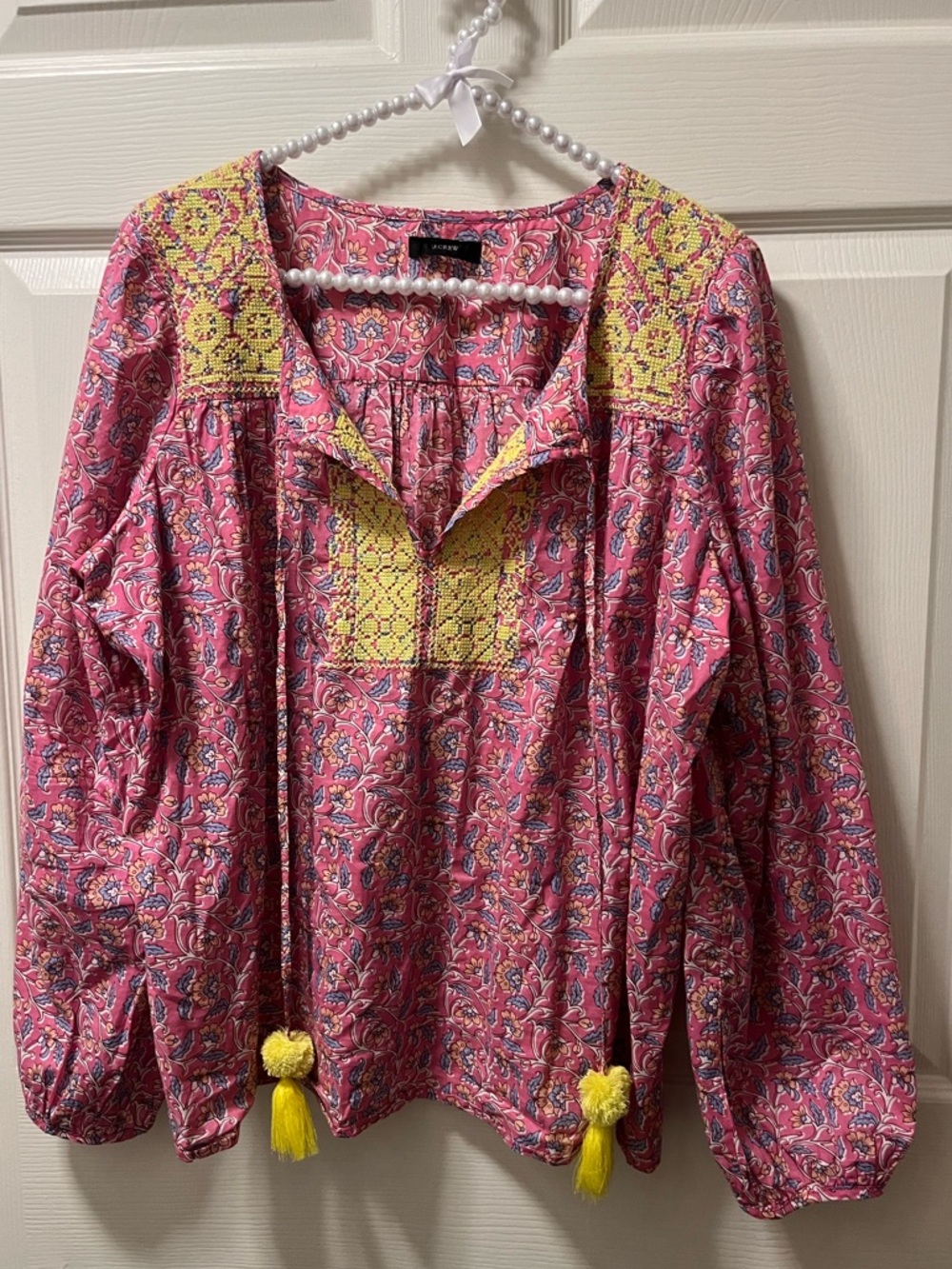 JCrew‎ Women’s Pink Paisley Starina Peasant Top w/Embroidered Yoke Size M BOHO.